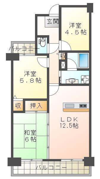 パームスクェアジェームス山(3LDK/13階)の間取り写真