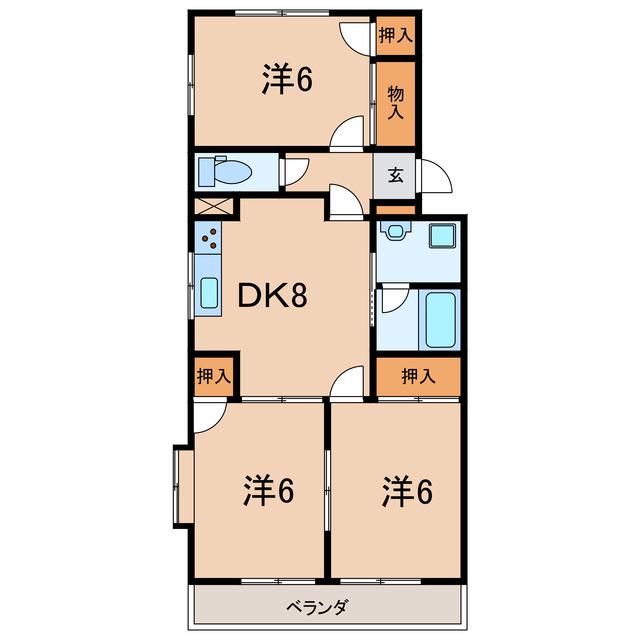 エスポワール(3DK/1階)の間取り写真