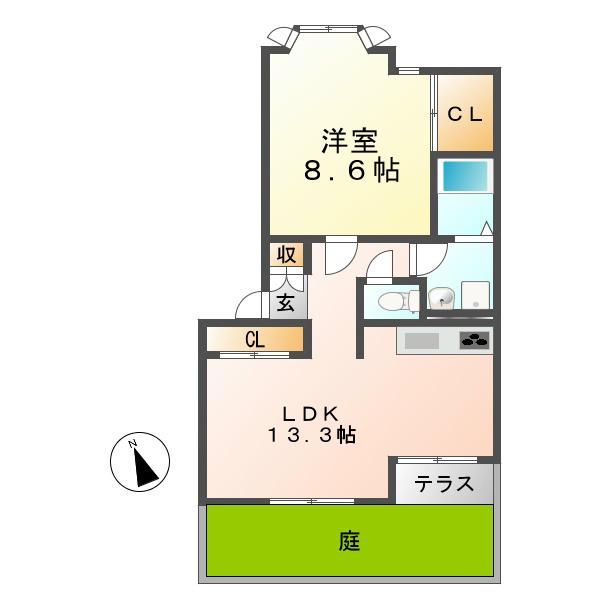 ルーラルハウス(1LDK/1階)の間取り写真