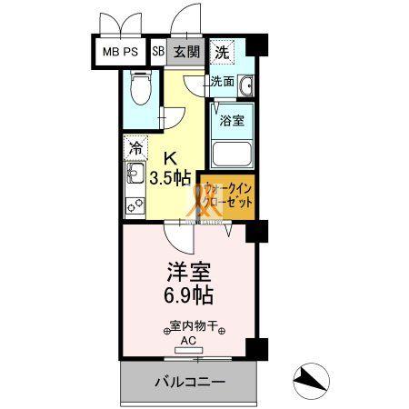 グリーンフィールド(1K/4階)の間取り写真