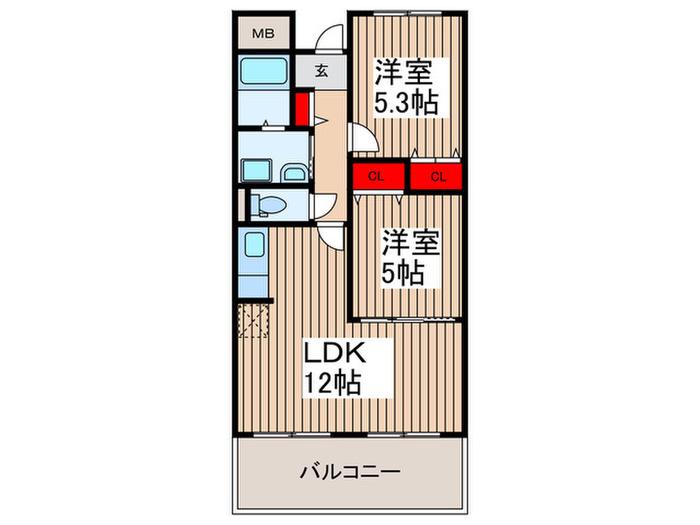 リッシェル(2LDK/6階)の間取り写真