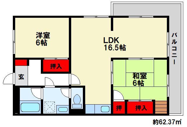第2オリエンタル山繁(2LDK/3階)の間取り写真