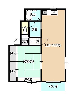 クレール谷本D棟(1LDK/2階)の間取り写真
