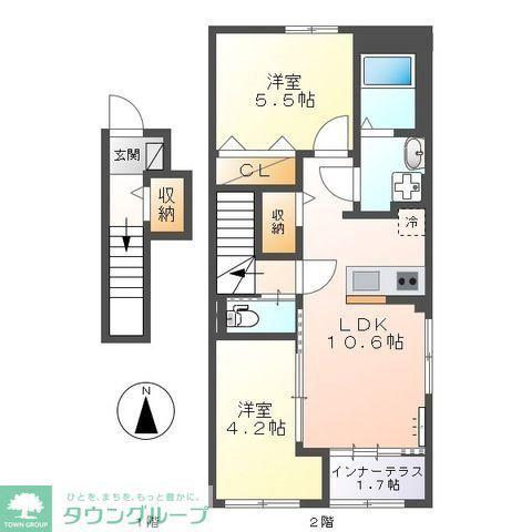 宮前区平5丁目アパート(2LDK/2階)の間取り写真