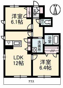 コンブリオB(2LDK/1階)の間取り写真
