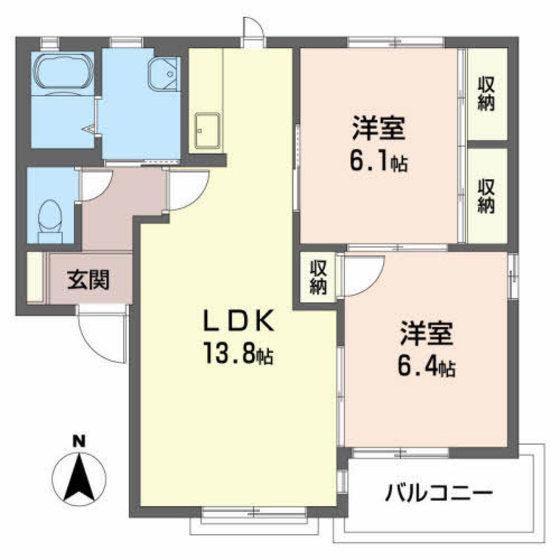 キャッスルB(2LDK/2階)の間取り写真