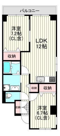 コーポノーブル(2LDK/5階)の間取り写真