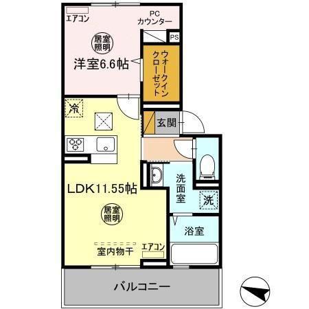 D-ROOM公津の杜B棟(1LDK/1階)の間取り写真