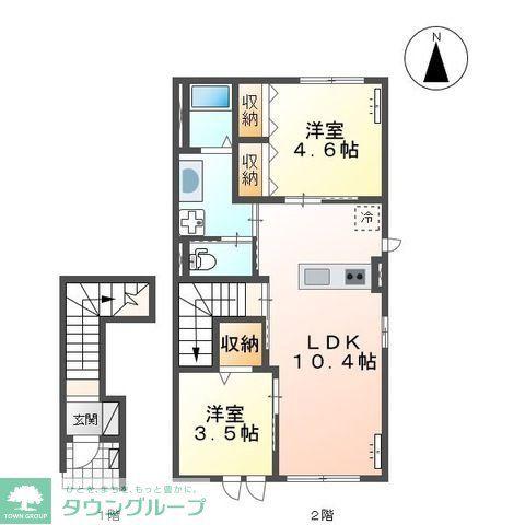 アインタウゼント(2LDK/2階)の間取り写真