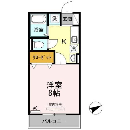 リビエールアンE棟(1K/2階)の間取り写真