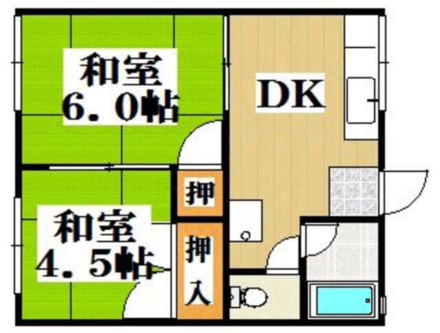 コーポ上屋敷(2DK/1階)の間取り写真