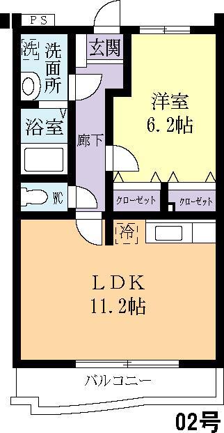 奥ビル(1LDK/1階)の間取り写真