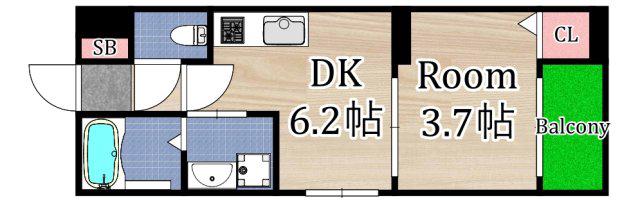 ハーモニーテラス鴫野東(1DK/1階)の間取り写真