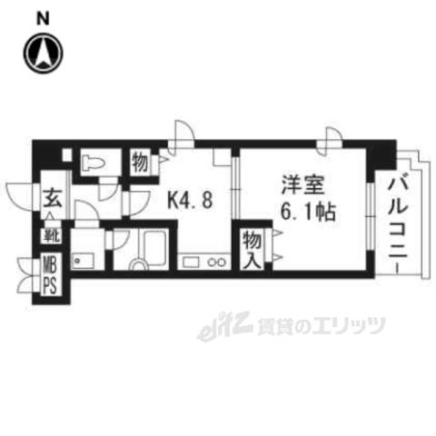 ライオンズマンション四条堀川1106(1DK/11階)の間取り写真