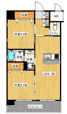 ラファセアリービオ博多(2LDK/5階)の間取り写真