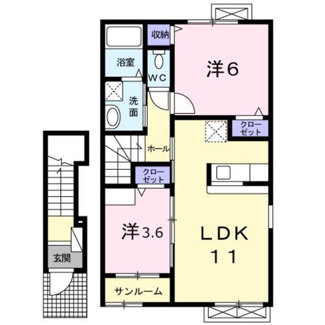 モデルノ カステロ ドゥーエ(2LDK/2階)の間取り写真
