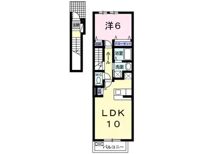 滝川市黄金町西3丁目1LDKアパート(1LDK/2階)の間取り写真