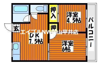 コーポ枝松(2DK/2階)の間取り写真