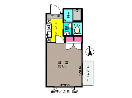 DIANACOURT汐見丘(1K/2階)の間取り写真