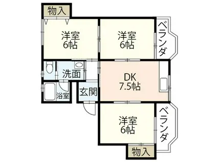 温品ビル(3DK/4階)の間取り写真