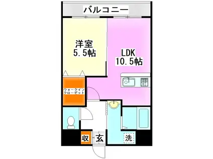 ローリス飯塚(1LDK/3階)の間取り写真
