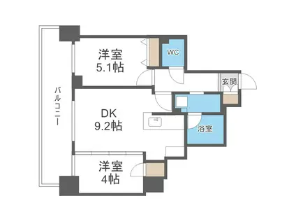 ラ・クラッセ札幌シティヴェール(2DK/2階)の間取り写真