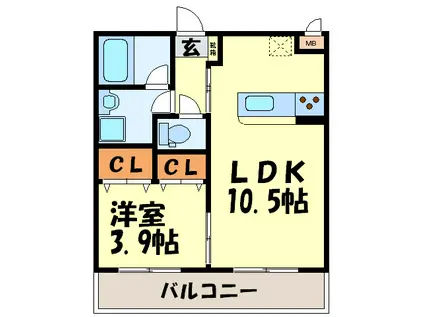 アバンダントSANCHIKU(1LDK/4階)の間取り写真