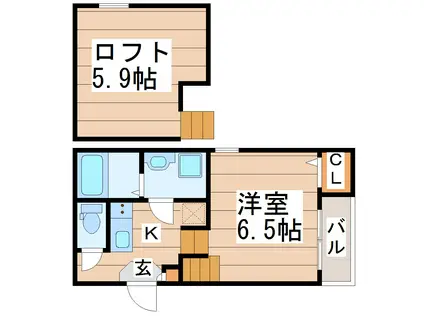 ラフェリオ東仙台(1K/1階)の間取り写真