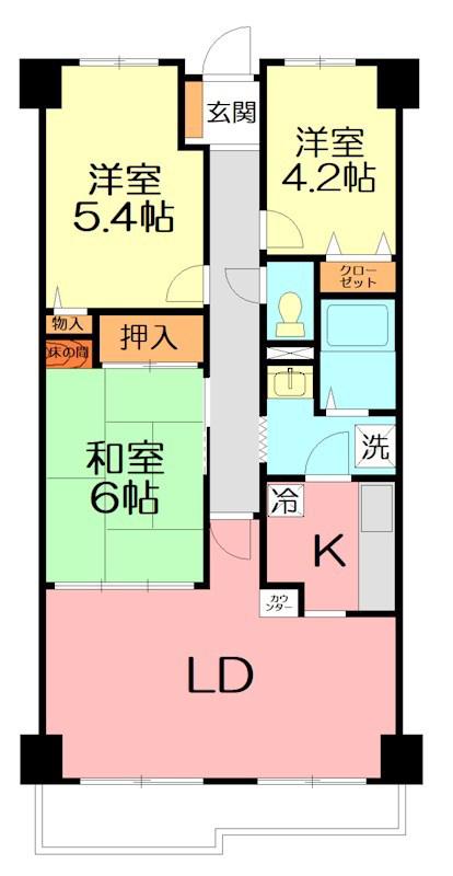伊勢原グリーンマンション 弐番館(3LDK/5階)の間取り写真