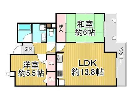 グランドムール宝塚売布南(2LDK/4階)の間取り写真