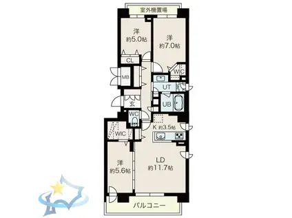 ル・コルヌイエ山鼻(3LDK/3階)の間取り写真