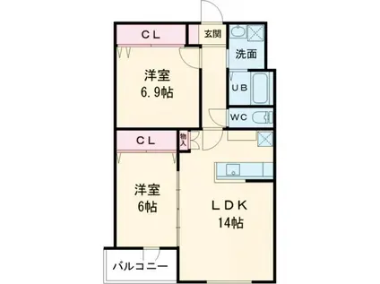 FACE MANSION(2LDK/2階)の間取り写真