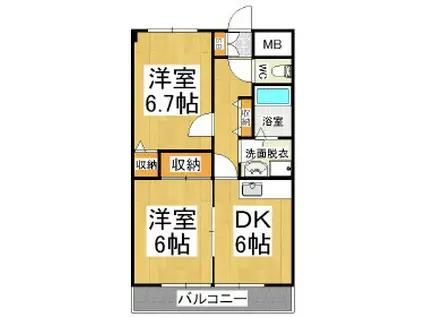 NAKATAマンション(2DK/3階)の間取り写真