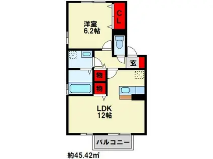 アルティスタE棟(1LDK/1階)の間取り写真