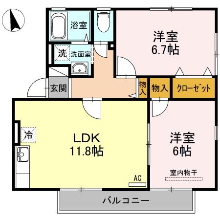 ハイカムール麻美B(2LDK/1階)の間取り写真