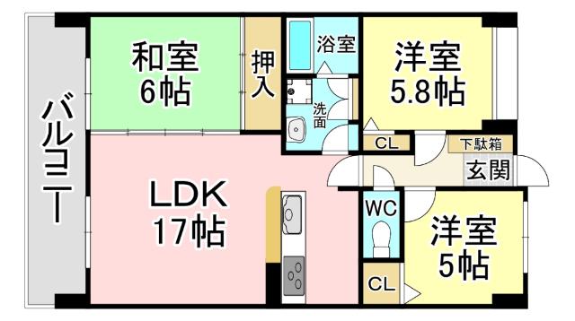 アメニティ徳力II(3LDK/5階)の間取り写真