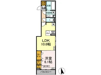 ディールーム田町A(1LDK/3階)の間取り写真