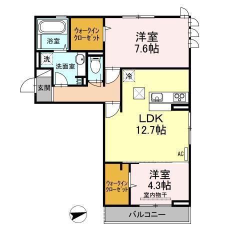 D-ROOM紗都(2LDK/3階)の間取り写真