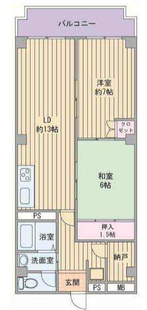 ハイツ柳井(2LDK/4階)の間取り写真