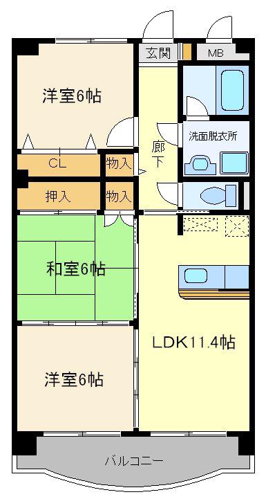 ラフォーレ富沢(3LDK/6階)の間取り写真