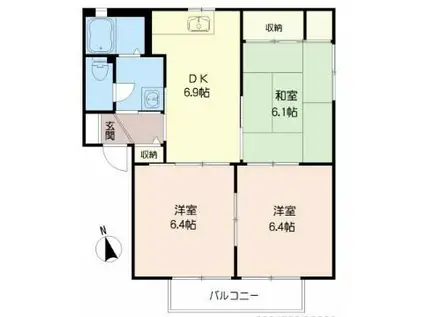 ロードサイド到津B棟(3DK/2階)の間取り写真