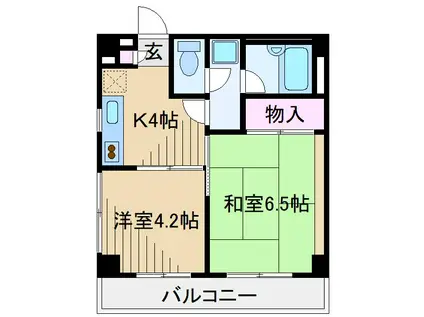 DORMITORY GOKOH(2DK/4階)の間取り写真
