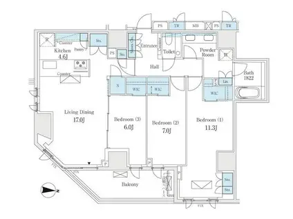 ザ・パークハウス恵比寿南(3LDK/4階)の間取り写真