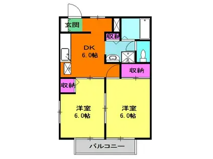 ローズハイツ(2DK/2階)の間取り写真