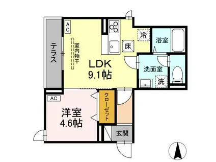 ディールーム元横山町2丁目(1LDK/1階)の間取り写真