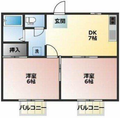 カイ・サウスヒルズ(2DK/2階)の間取り写真