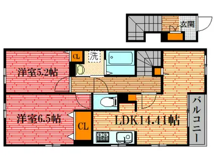 ウッドスプリング有田(2LDK/2階)の間取り写真