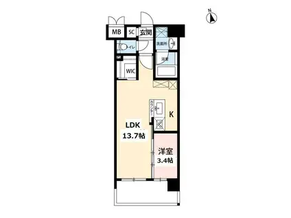 ウィングス西本町(1LDK/8階)の間取り写真