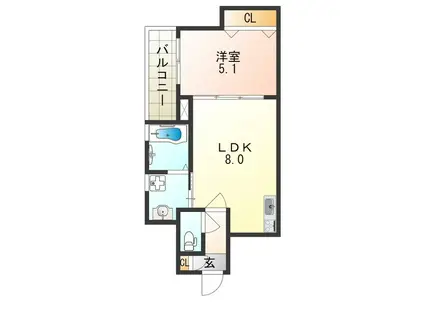 クリエオーレ安立(1DK/3階)の間取り写真