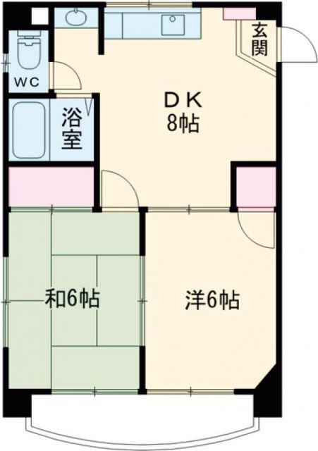 メニティー束本(2DK/4階)の間取り写真